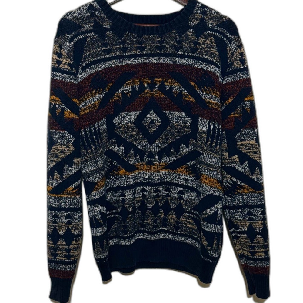 Mens Size M 100% Cotton Fair Isle Crewneck Sweater Pullover Nordic Fall Comfy